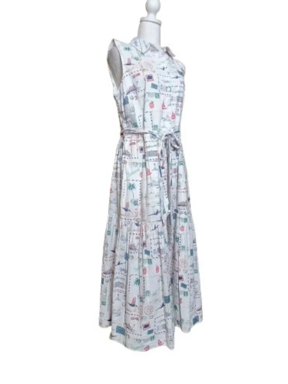 J.CREW Re-Imagined Graphic Print Sleeveless Belted Midi Shirt Dress 10